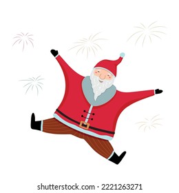 Cute santa in bright colors for postcards, banners, textiles. Vector illustration isolated on white background for your design and holiday decoration.