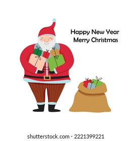 Cute santa in bright colors for postcards, banners, textiles. Vector illustration isolated on white background for your design and holiday decoration.