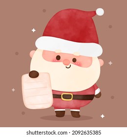 Cute Santa calus cartoon and Christmas note, X mas vector. Happy new year greeting card 2022. Kawaii character girly doodle. Illustration Perfect make a wish for holiday, party,card, pattern, nursery.