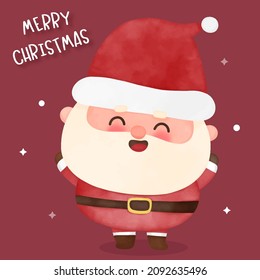 Cute Santa calus cartoon and Christmas snow winter, X mas vector. Happy new year greeting card 2022. Kawaii character girly doodle. Illustration Perfect make a wish for holiday, party, card, pattern.