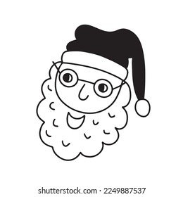 Cute Santa in a cap on a white background. Hand drawn doodle vector illustration.