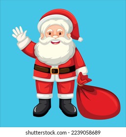 Cute Santa Cartoon Christmas Night With New Year Gift Vector Illustration