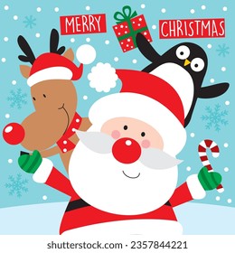 Cute Santa cartoon and friends vector image
