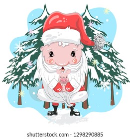 Cute SANTA cartoon hand drawn vector illustration. Can be used for baby t-shirt printing, fashion print design, children wear, baby shower celebration greeting and invitation card.