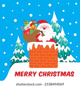 Cute Santa cartoon with sack vector image
