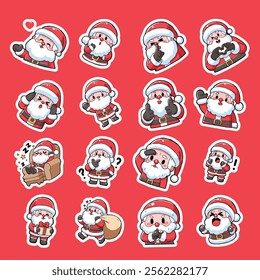 Cute Santa cartoon vector sticker bundle	