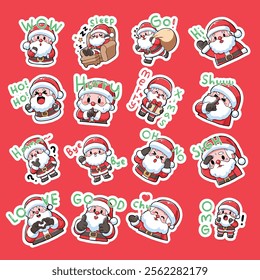 Cute Santa cartoon vector sticker bundle	