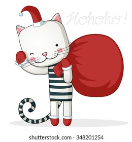 a cute santa cat with a Christmas hat on his head