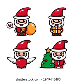 cute santa character design set themed shared a gift to everyone