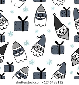Cute santa character seamless pattern vector illustration vintage colors