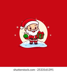 Cute santa characters and gift boxes. Christmas greetings are adorable.