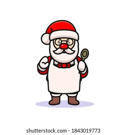 Papá Noel con traje de chef que prepara comida para Navidad