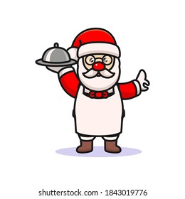 Cute Santa with chef costume making food for Christmas