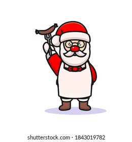 Papá Noel con traje de chef que prepara comida para Navidad
