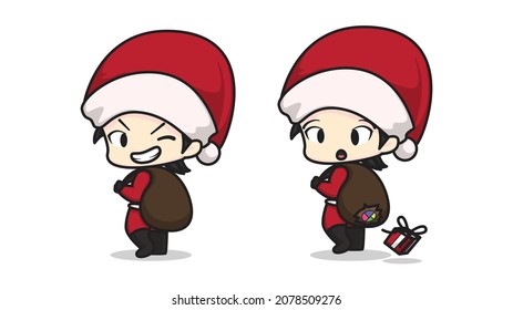 cute santa chibi character with a sack on his shoulder