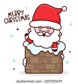 Cute Santa chimney cartoon Character Christmas. X mas (happy new year kids) kawaii vector for fairy tale book. Perfect make a wish for celebration party children, princess party, pattern, background.