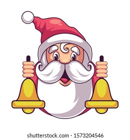 Cute Santa With Christmas Bell Background.Vector Illustration Isolated On White Background