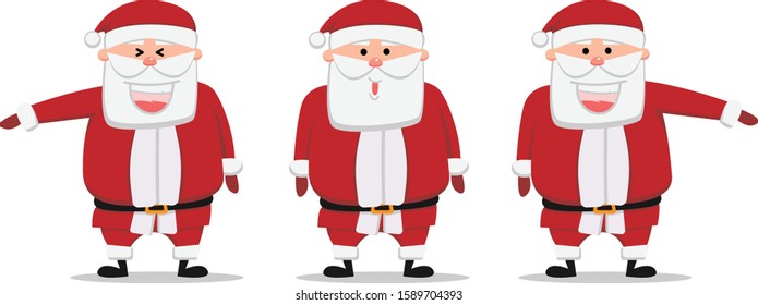 Cute Santa Christmas Cartoon Flat Design Character. Santa Give Direction Left or Right. Xmas Cartoon Character.