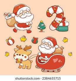 Cute santa christmas elements hand drawn cartoon