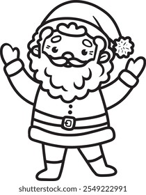 Cute Santa. Christmas line Illustration. Bold and easy coloring page. Doodle style christmas art.
