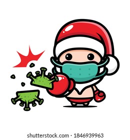 cute santa claus against virus