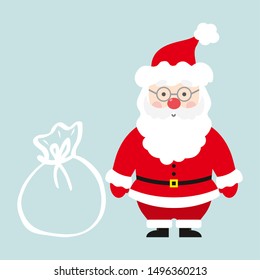 Cute Santa Claus with bag of gifts. Christmas banner.