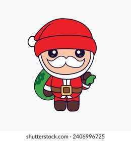 Cute santa claus with bag money, Cartoon illustration.