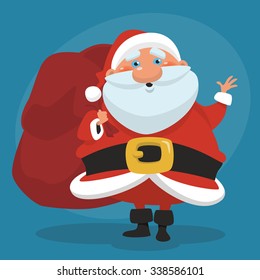 Cute Santa Claus with big gifts bag