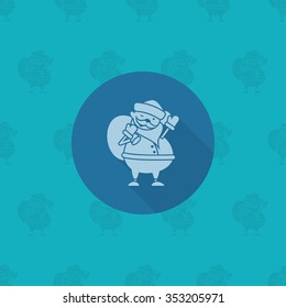 Cute Santa Claus with Big Gifts Bag. Monochrome color. Long Shadow. Single Flat Icon . Vector