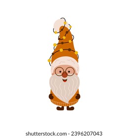 Cute Santa Claus in boho style. Christmas cartoon character design. Vector illustration.