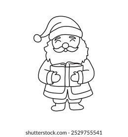Cute Santa Claus with a book in his hands in doodle style.