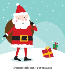 Cute Santa Claus bring gift sack, cute character vector illustration