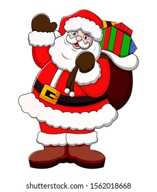Cute Santa Claus bring gift sack, cute character vector illustration