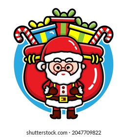Cute santa claus bring gifts cartoon character illustration christmas vector concept 