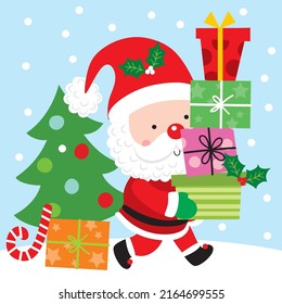 Cute Santa Claus bring gifts