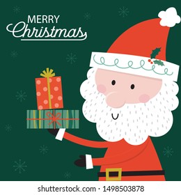 Cute Santa Claus brings a Christmas gift, vector illustration design