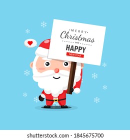 Cute Santa Claus brings a Christmas greeting board