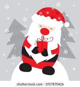 cute santa claus brings christmas gift design