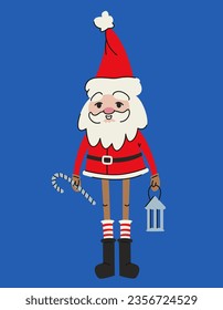 Cabrón Santa Claus con caña de caramelo. Carácter navideño al estilo doodle.