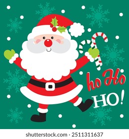 Cute Santa Claus and Candy cane For Christmas Card or Bag design