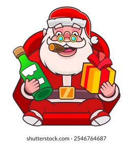 Cute Santa Claus and Candy cane For Christmas Card or Bag design