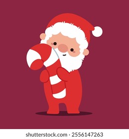 Cute Santa Claus with candy cane vector cartoon character.