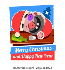 Cute Santa Claus and Candy cane For Christmas Card or Bag design