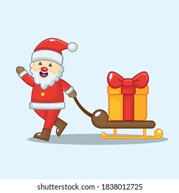 cute santa claus carrying christmas gift