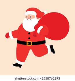 Cute Santa Claus carrying a red sack illustration