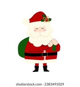 A cute santa claus cartoon  with a bag