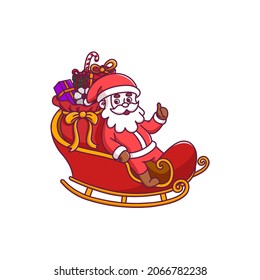 Cute santa claus cartoon character riding the sleigh