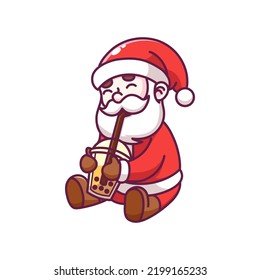 cute santa claus cartoon character drinking boba