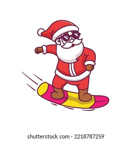 Cute santa claus cartoon character surfing

