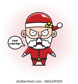 Cute Santa Claus Cartoon Displeased Angry Face with Three Star. Merry Christmas